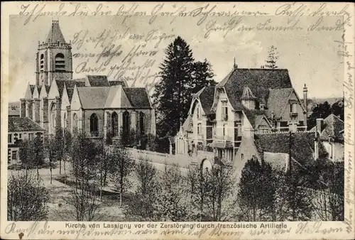 Ak Lassigny Oise, Kirche vor der Zerstörung durch franz. Artillerie