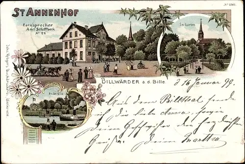 Litho Hamburg Bergedorf Billwerder, St. Annenhof, Garten