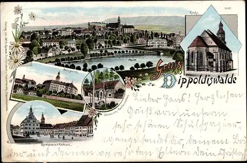 Litho Dippoldiswalde im Osterzgebirge, Amtsgericht, Marktplatz, Rathaus, Steinbruch Restauration
