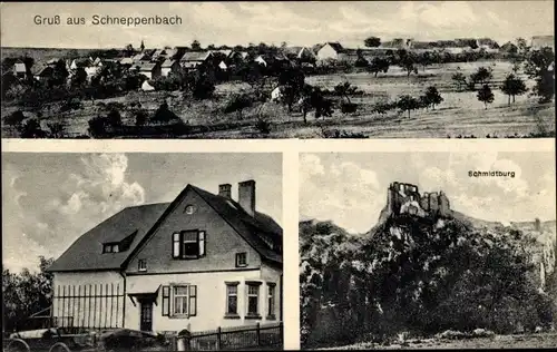 Ak Schneppenbach Rheinland Pfalz, Panorama, Schmidtburg, Hauspartie