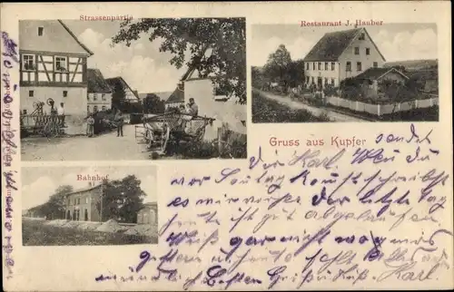 Ak Kupfer Untermünkheim Baden Württemberg, Bahnhof Gleisseite, Straßenpartie, Restaurant