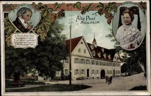 Ak Müllheim in Baden Markgräflerland, Alte Post, Markgräflerin, Joh. Peter Hebel