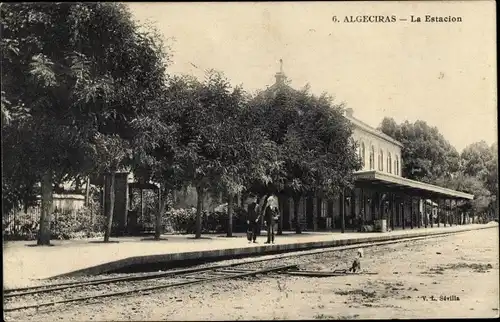 Ak Algeciras Andalusien, La Estacion, Bahnhof, Gleisseite