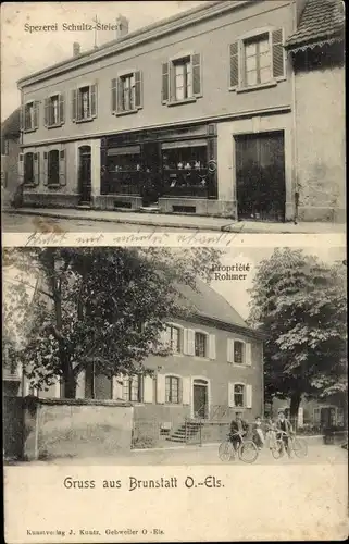 Ak Brunstatt Elsass Haut Rhin, Spezerei*, Gasthaus**