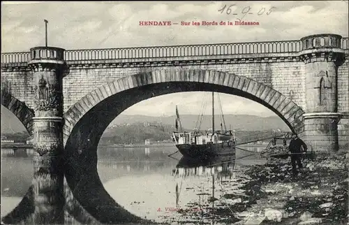 Ak Hendaye Pyrénées-Atlantiques, Sur les Bords de la Bidassoa