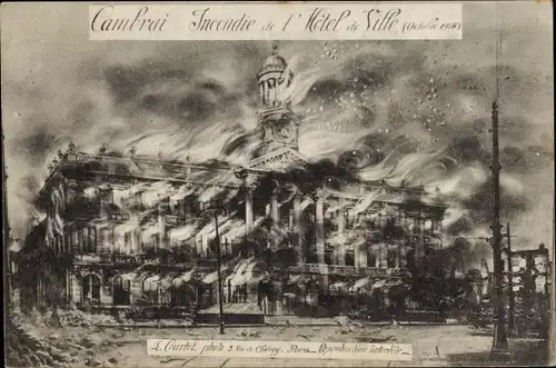 Ak Cambrai Pas de Calais, Incendie de l'Hotel de Ville