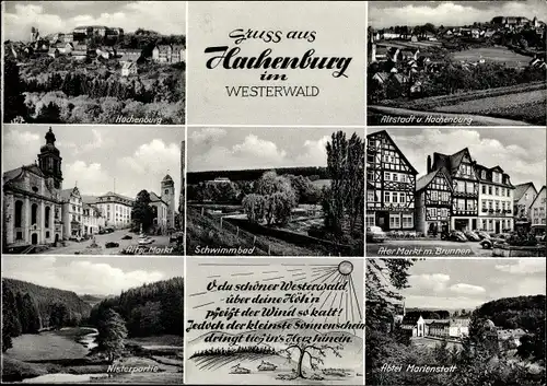 Ak Hachenburg Westerwald Rheinland Pfalz, Abtei Marienstatt, Schwimmbad, Markt, Nisterpartie