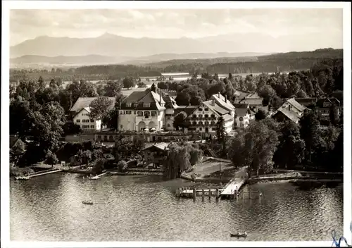 Ak Seeshaupt am Starnberger See Oberbayern, Luftbild, Hotel Post
