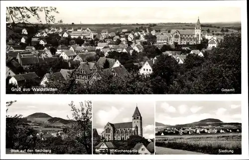 Ak Waldstetten in Baden, Gesamtansicht, Rechberg, Kirche, Siedlung