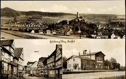 Ak Felsberg in Hessen, Gesamtansicht, Bahnhof, Gleisseite