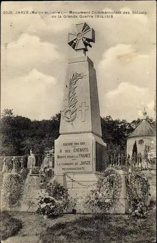 Ak Jarzé Maine et Loire, Monument Commemoratif des Soldats de la Grande Guerre 1914-1918