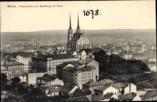 Ak Brno Brünn Südmähren, Totalansicht vom Spielburg und Dom