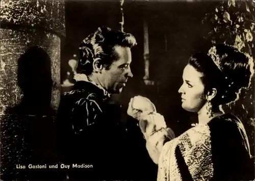 Ak Schauspieler Lisa Gastoni und Guy Madison, Der Rächer mit der Maske