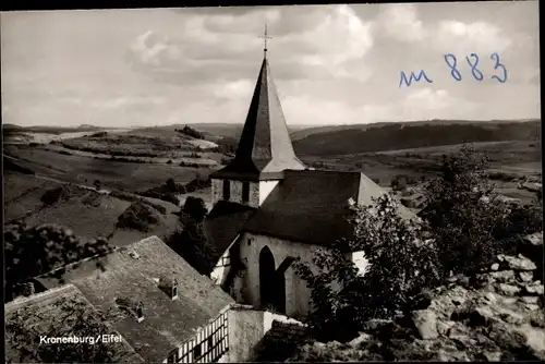 Ak Kronenburg Dahlem in der Nordeifel, Kirche, Vogelschau