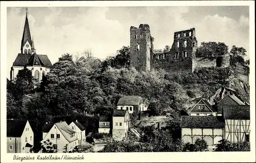 Ak Kastellaun im Hunsrück, Burgruine, Kirche, Häuser