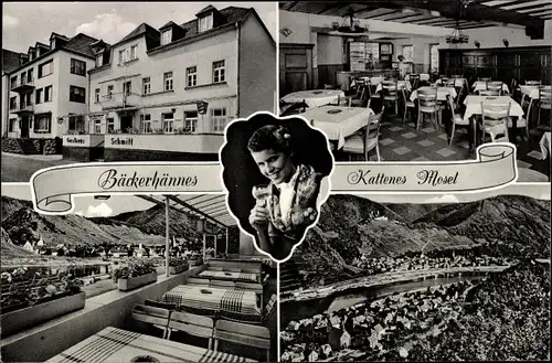 Ak Kattenes Löf an der Mosel, Bäckerhännes, Hotel zum Bahnhof, innen und aussen, Ort, Umgebung