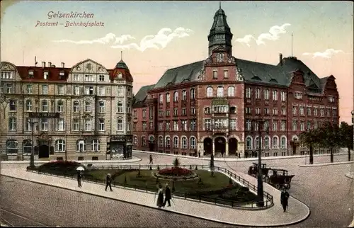 Ak Gelsenkirchen im Ruhrgebiet, Postamt Bahnhofsplatz