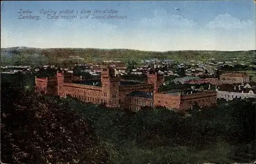 Ak Lwów Lemberg Ukraine, Totalansicht und Invalidenhaus, Widok ogolny i dom inwalidow
