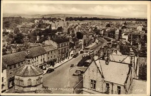 Ak Barnard Castle Durham England, Town from the Church Tower