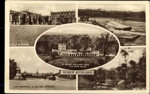 Ak Bishop Auckland Durham, Castle and Chapel, The Deer House, War Memorial, Park