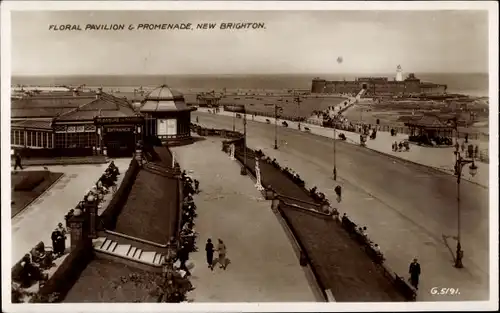 Ak New Brighton Wallasey England, Floral Pavilion and Promenade