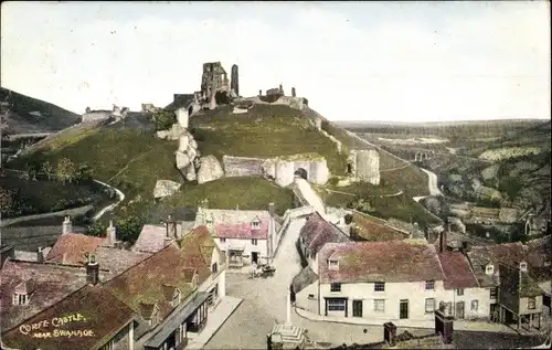 Ak Corfe Castle Swanage Dorset England, Teilansicht