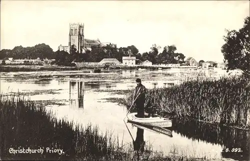 Ak Christchurch Dorset England, Priory, Ruderpartie