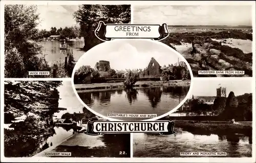 Ak Christchurch Dorset England, Convent Walk, Wick Ferry, Constable's House and Ruins