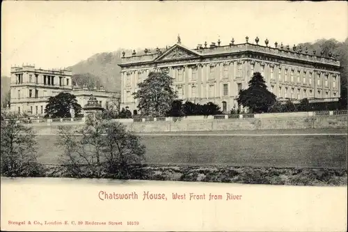 Ak Bakewell Derbyshire, Chatsworth House, West Front from River