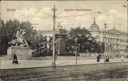 Ak Bartoszewice Bartheln Breslau Wrocław in Schlesien, Königsplatz, Bismarckbrunnen