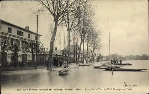 Ak Courbevoie Hauts de Seine, La banlieue parisienne inondée