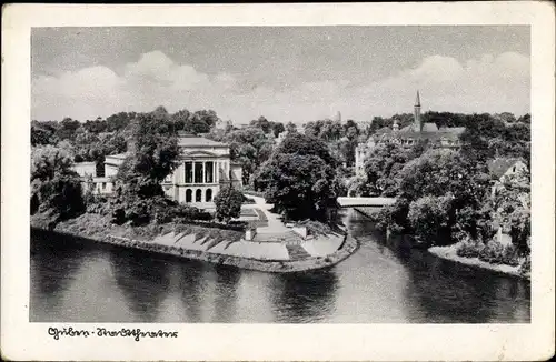 Ak Guben in der Niederlausitz, Stadttheater, Vogelschau