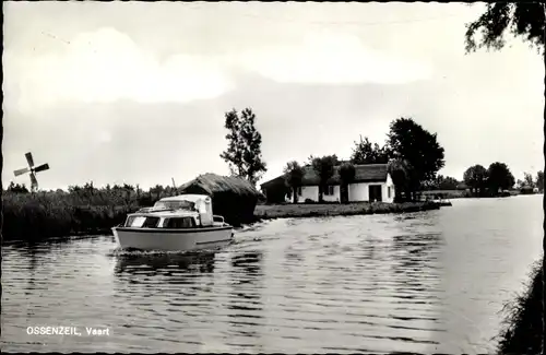 Ak Ossenzijl Overijssel, Vaart, Motorboot, Windmühle