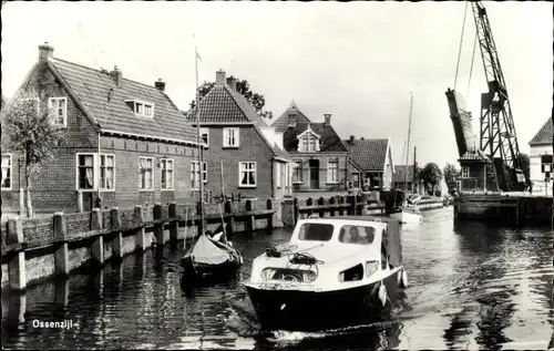 Ak Ossenzijl Overijssel, Flusspartie, Motorboot