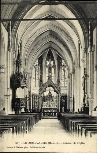 Ak Le Lion d'Angers Maine et Loire, Interieur de l'Eglise, Innenansicht der Kirche, Altar