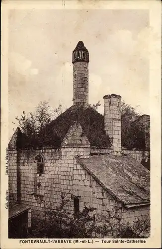 Ak Fontevrault l'Abbaye Maine et Loire, Vue sur la Tour Sainte Catherine