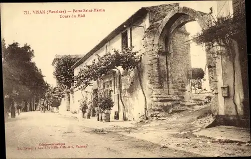 Ak Visan Vaucluse, Porte Saint Martin, Cours du Midi