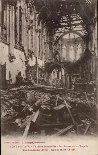 Ak Godewaersvelde Nord, Mont des Cats, L'Abbaye bombardee, Les Ruines de la Chapelle