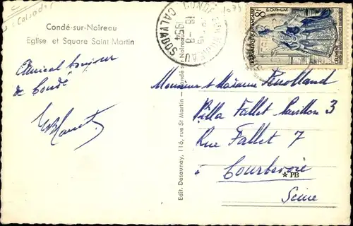 Ak Condé sur Noireau Calvados, Eglise et Square Saint Martin