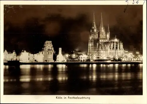 Ak Köln am Rhein, Stadt in Festbeleuchtung, Dom