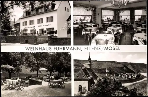 Ak Ellenz Poltersdorf an der Mosel, Pension Weinhaus Fuhrmann, Panorama, Kirche