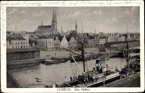 Ak Lübeck in Schleswig Holstein, Hafenbild, Stadt