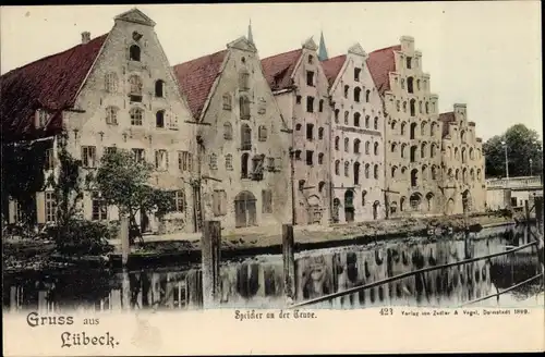 Ak Lübeck in Schleswig Holstein, Speicher an der Trave