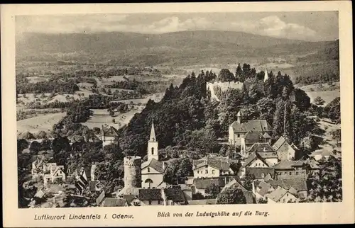Ak Lindenfels im Odenwald Hessen, Blick von der Ludwigshöhe, Bürgerturm, Burg