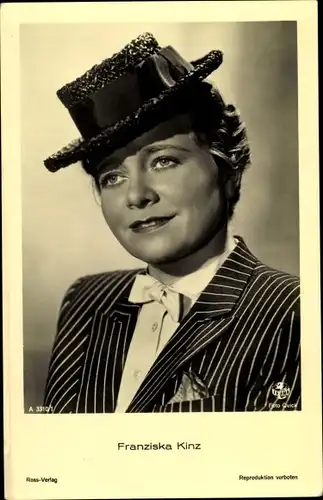 Ak Schauspielerin Franziska Kinz, Portrait mit Hut, Ross Verlag A 3310 1
