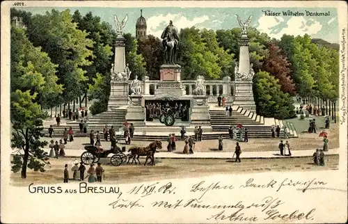 Litho Wrocław Breslau Schlesien, Kaiser Wilhelm Denkmal
