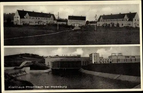 Ak Pfrombach Moosburg an der Isar, Krafthaus, Wasserkraftwerk, Ortsansicht