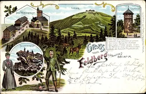 Litho Schmitten im Hochtaunuskreis Hessen, Feldberg, Brunhildisfelsen, Feldberghäuser