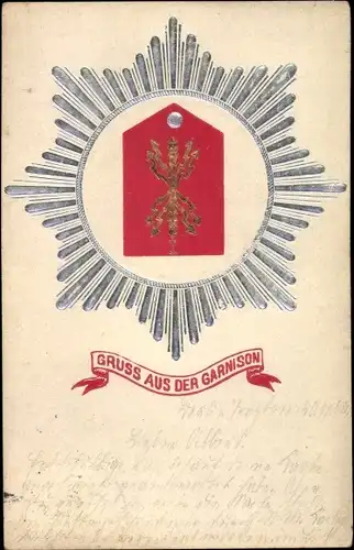 Regiment Präge Litho Berlin, Gruß aus der Garnison, Schulterklappe, Blitze