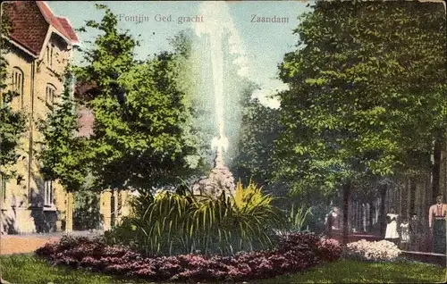Ak Zaandam Zaanstad Nordholland, Fontjin Ged Gracht